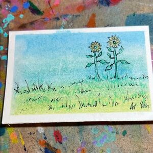 Mini Handmade Sunflower Mixd Media Art Card painting